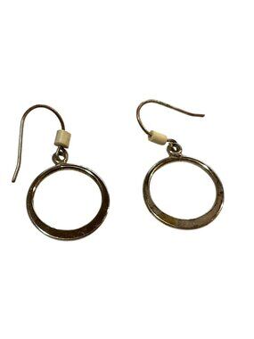 Silver Circle Drop Earrings With Fishhook Backs 1" Diameter Minimalist Design